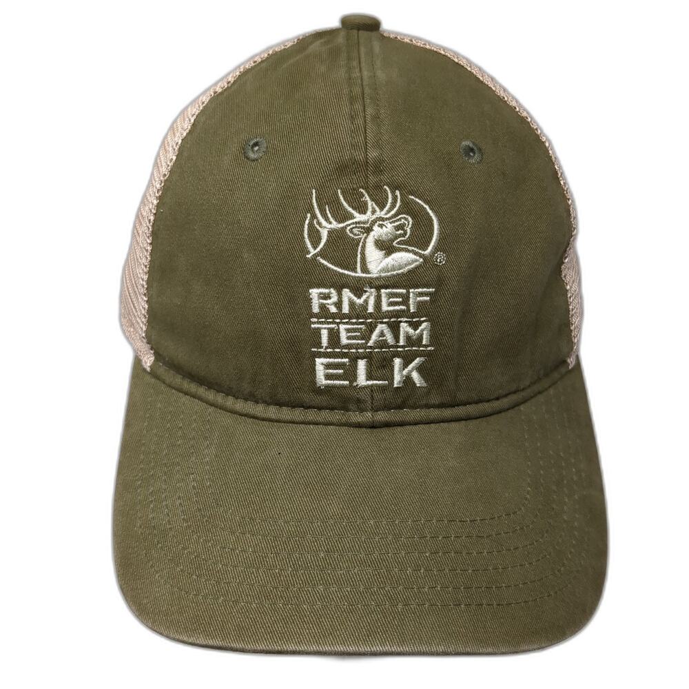 RMEF Team Elk Trucker Hat Green One Size Adjustable Embroidered Mesh Back